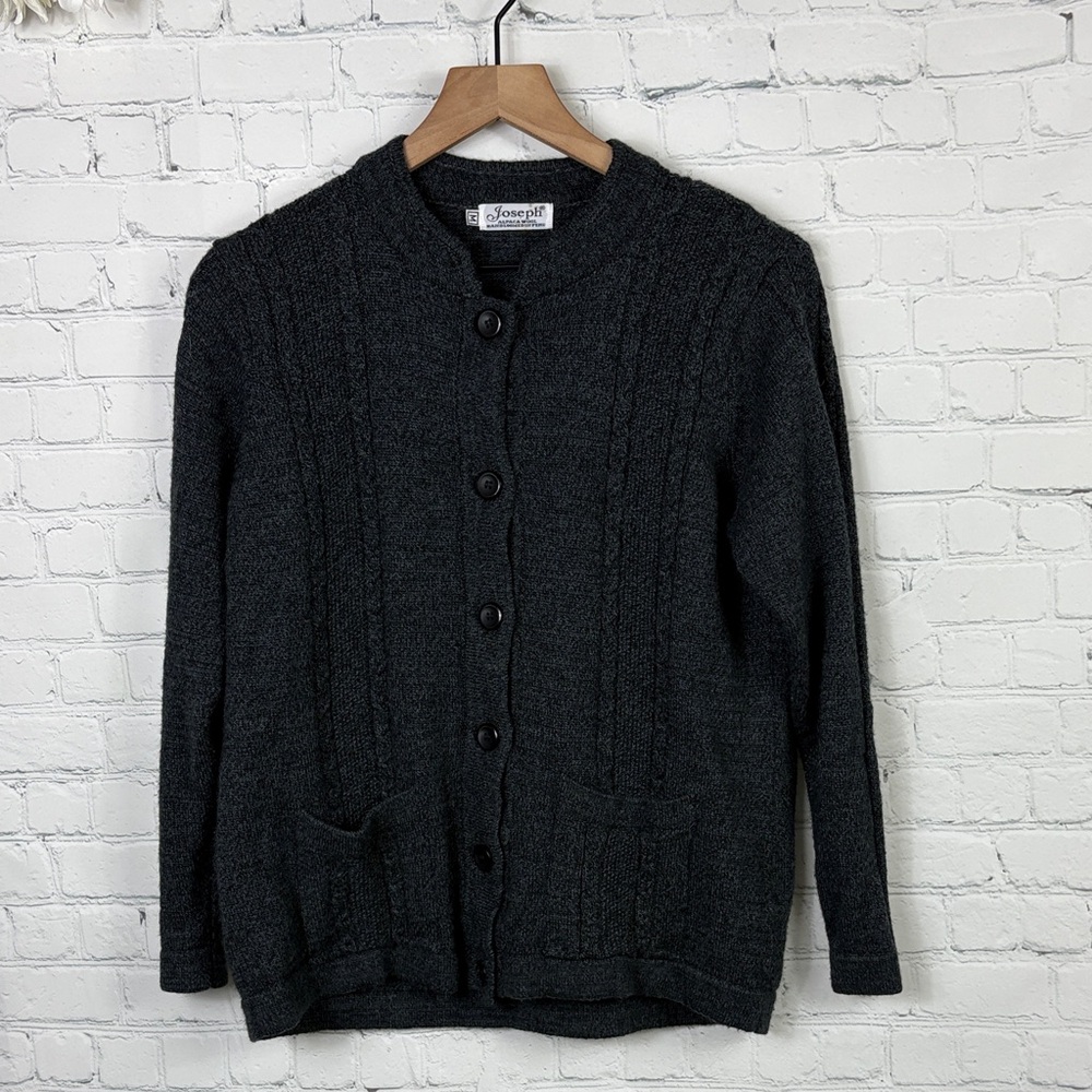 JOSEPH Alpaca Wool Handloom Peru Gray Button Cardigan Sweater size Medium
